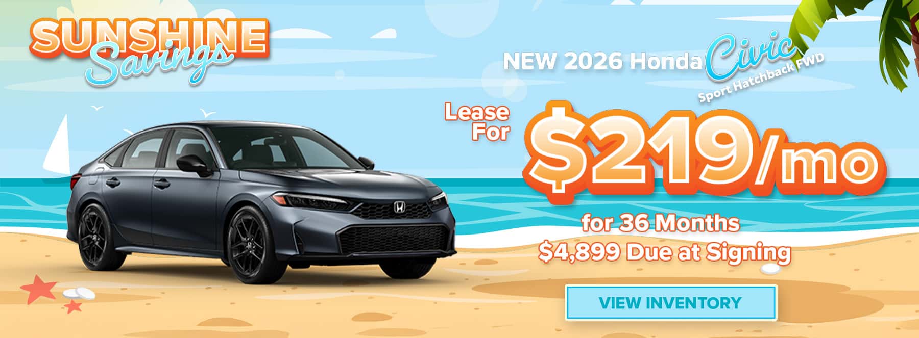 Lease a 2026 Honda Civic Sport Sedan FWD for $219/mo in Columbia, SC