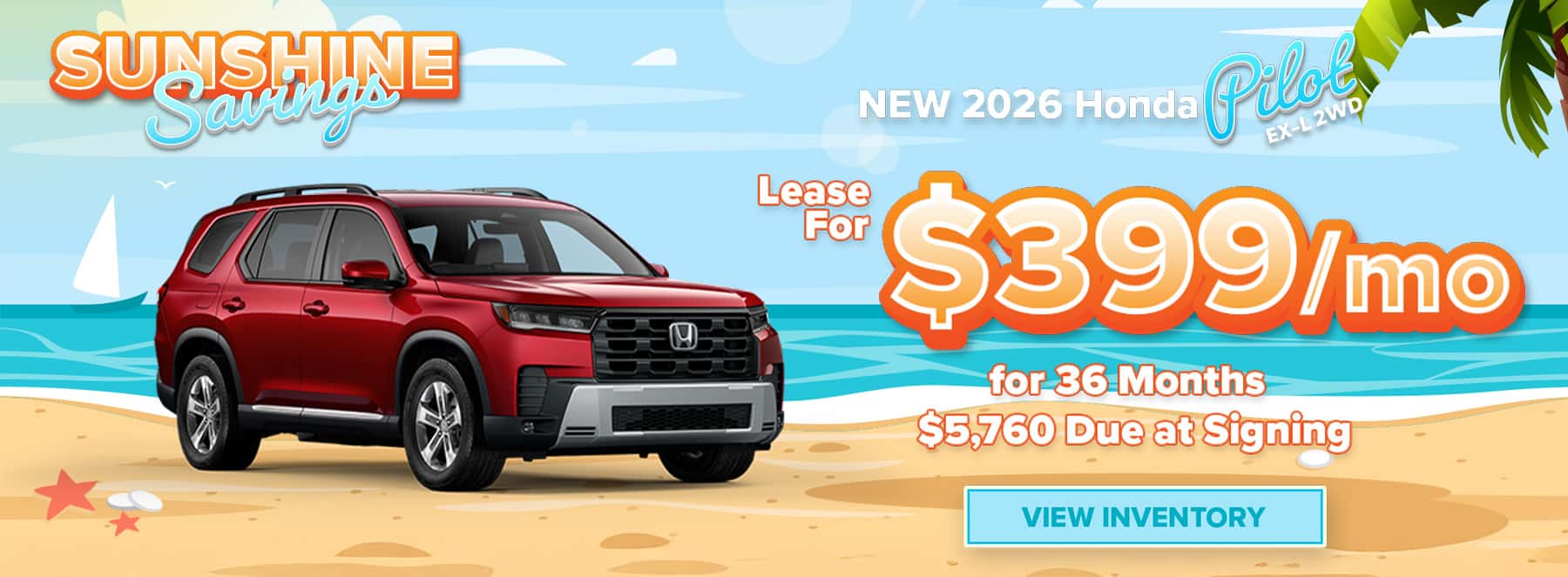 Lease a 2026 Honda Pilot EX‑L 2WD for $399/mo in Columbia, SC