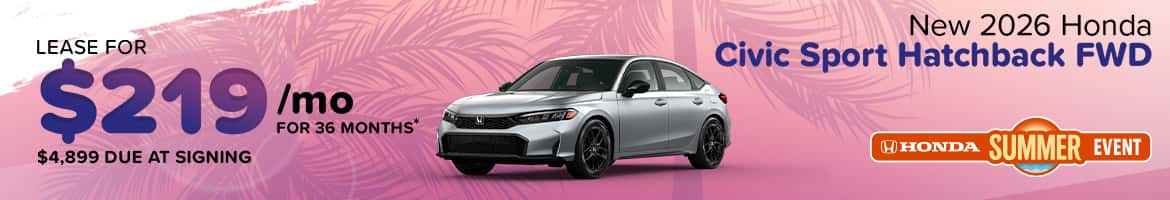Lease a 2026 Honda Civic Sport Sedan FWD for $219/mo in Columbia, SC