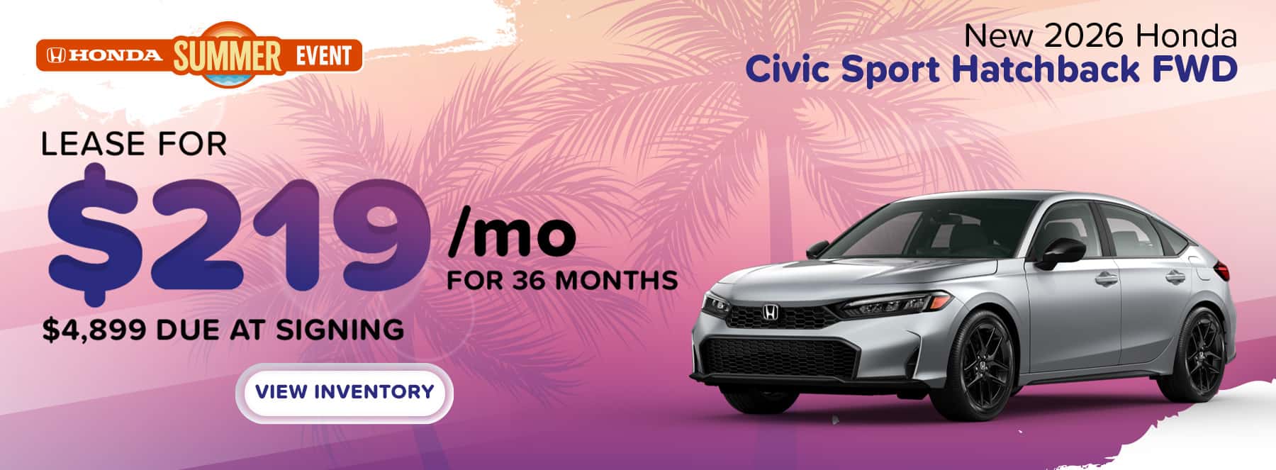 Lease a 2026 Honda Civic Sport Sedan FWD for $219/mo in Columbia, SC
