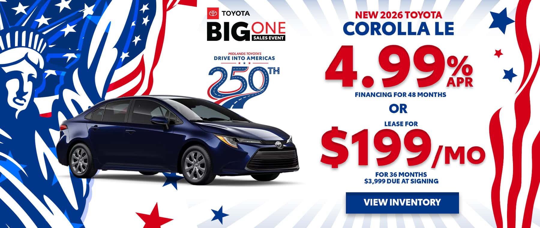 2026 Toyota Corolla LE – 4.99% APR or $199/mo lease – Columbia, SC