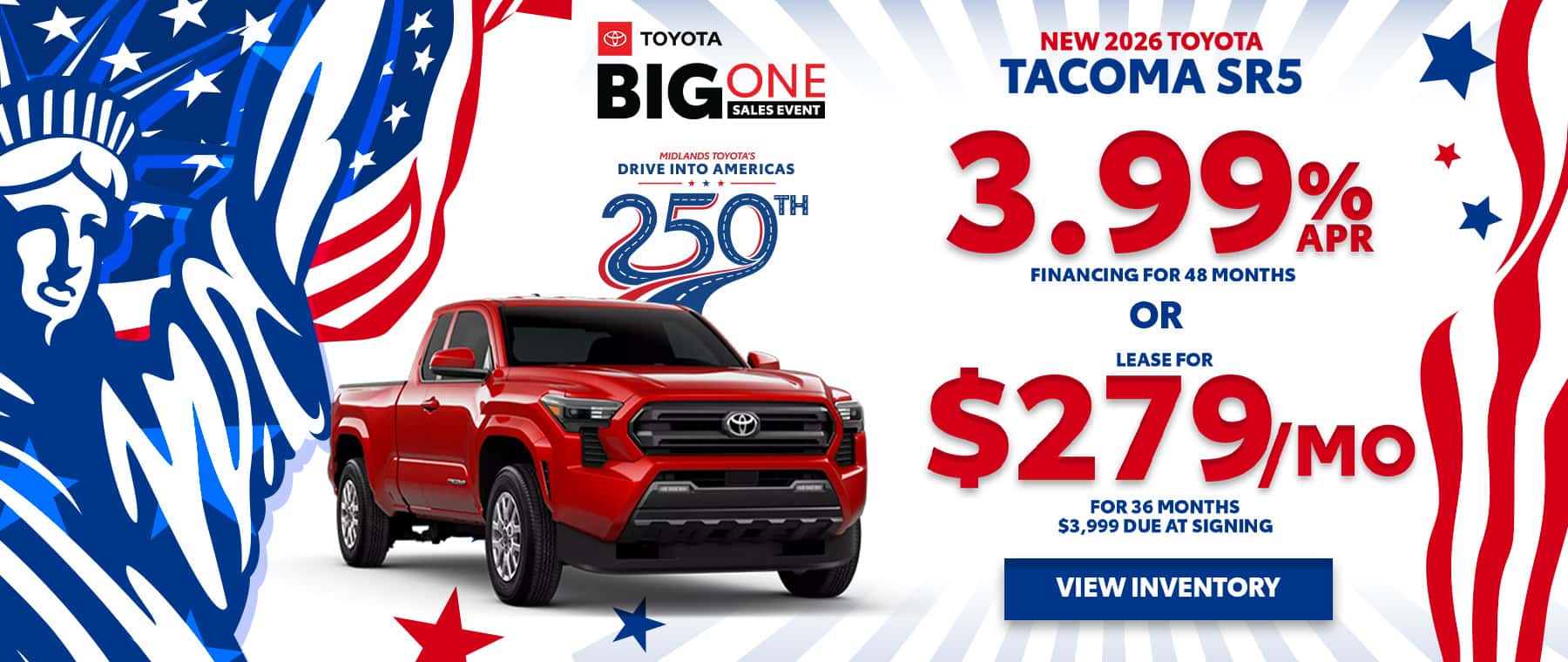 2026 Toyota Tacoma SR5 – 3.99% APR or $279/mo lease – Columbia, SC
