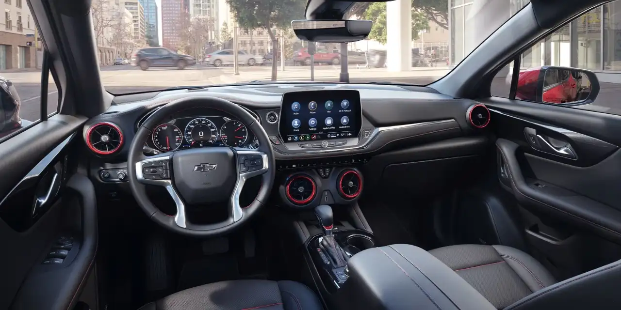 2026 Chevrolet Blazer interior with driver-focused cockpit and 10.2-inch touchscreen