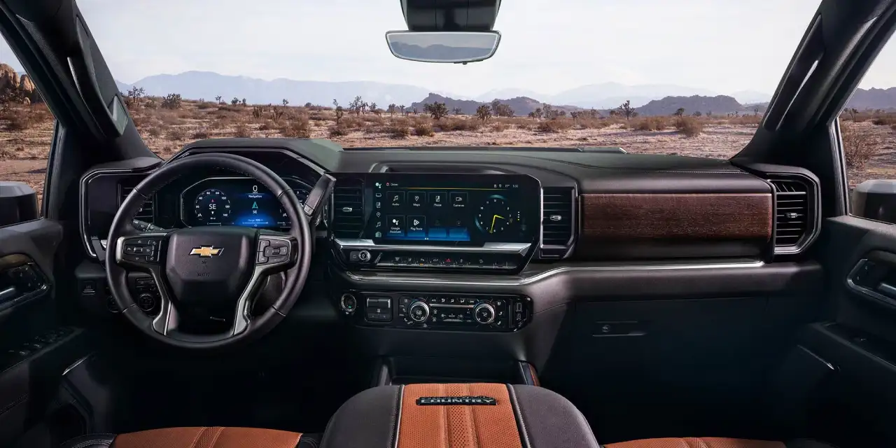 2026 Chevrolet Silverado HD interior with 13.4-inch touchscreen and trailering tech