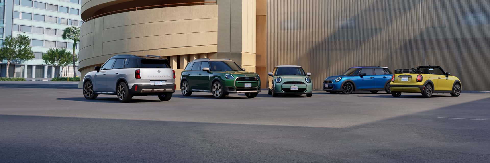 MINI Fleet parked in front of a building.