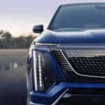 The 2026 Cadillac VISTIQ Black Crystal Shield grille in Opulent Blue.