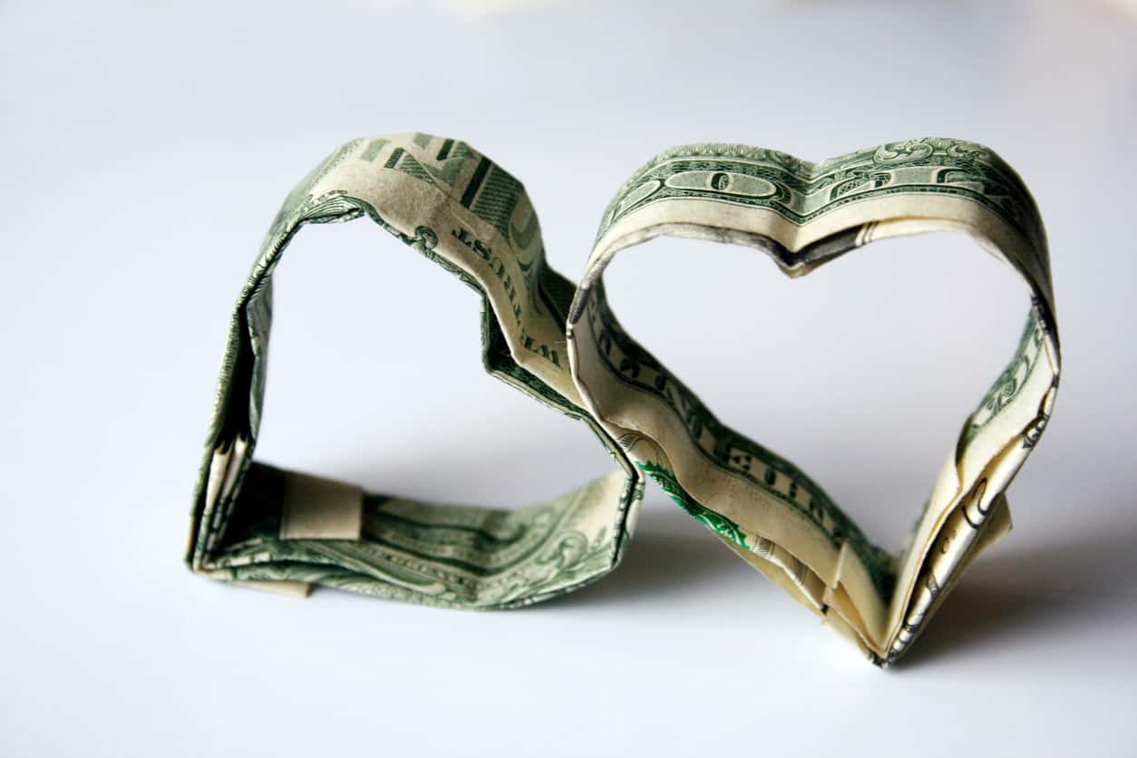Origami Money Hearts Made from U.S. Dollars