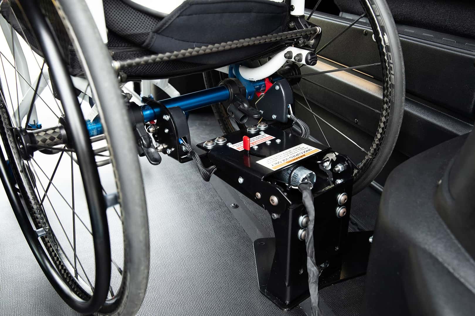 close up of wheelchair and mount