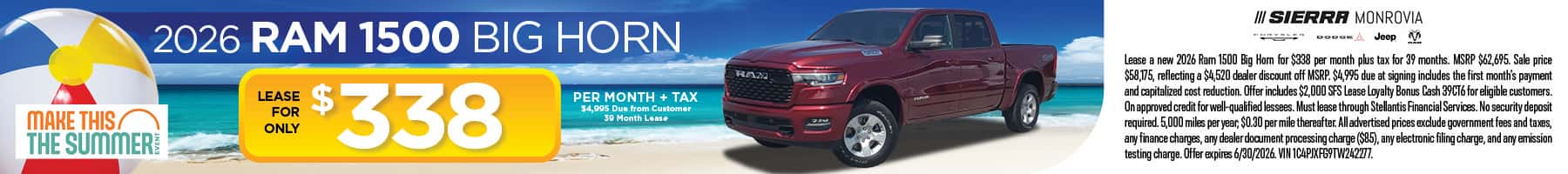 2026 Ram 1500 Big Horn June Lease Special