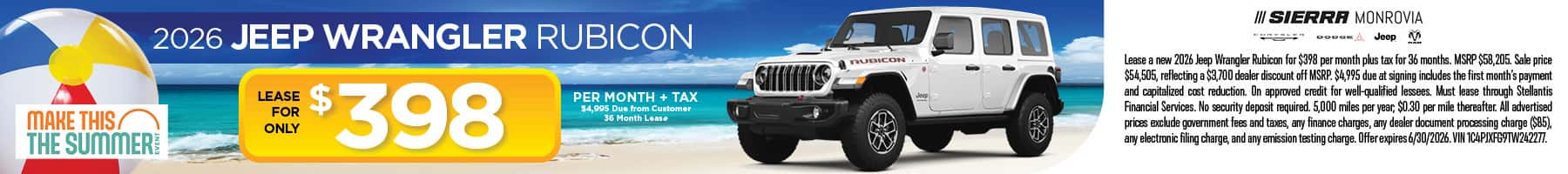 2026 Jeep Wrangler Rubicon June Lease Special