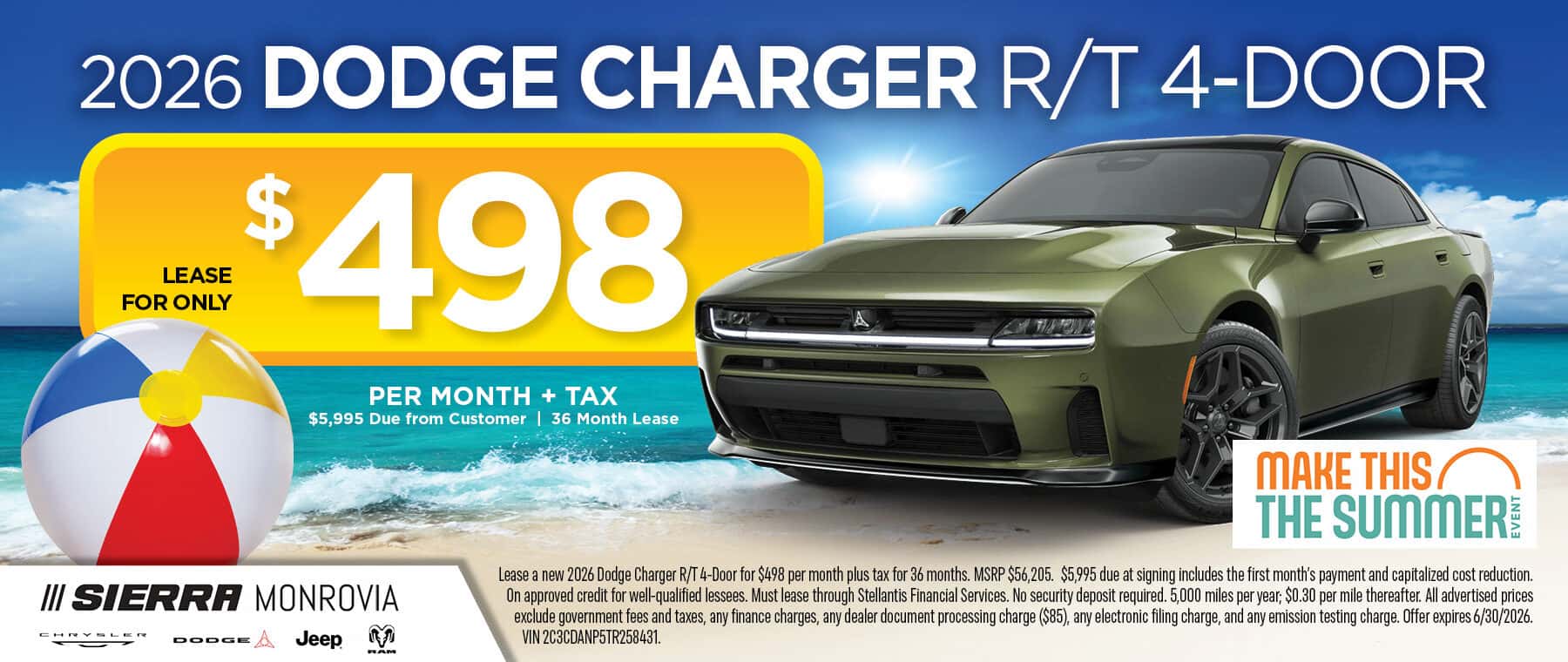 2026 Dodge Charger R/T 4 Door Lease Special