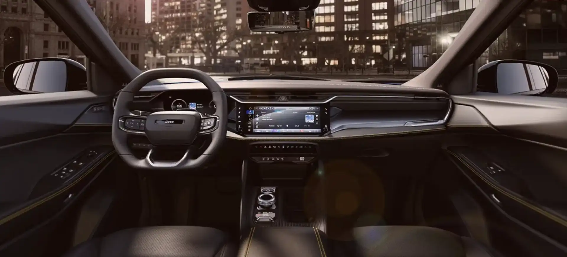2026 Jeep Cherokee Hybrid interior dashboard with digital driver display and 12.3-inch Uconnect touchscreen