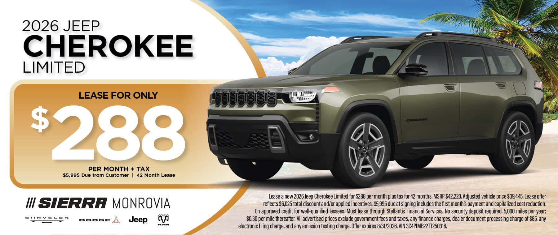2026 Jeep Cherokee Limited August Lease Special