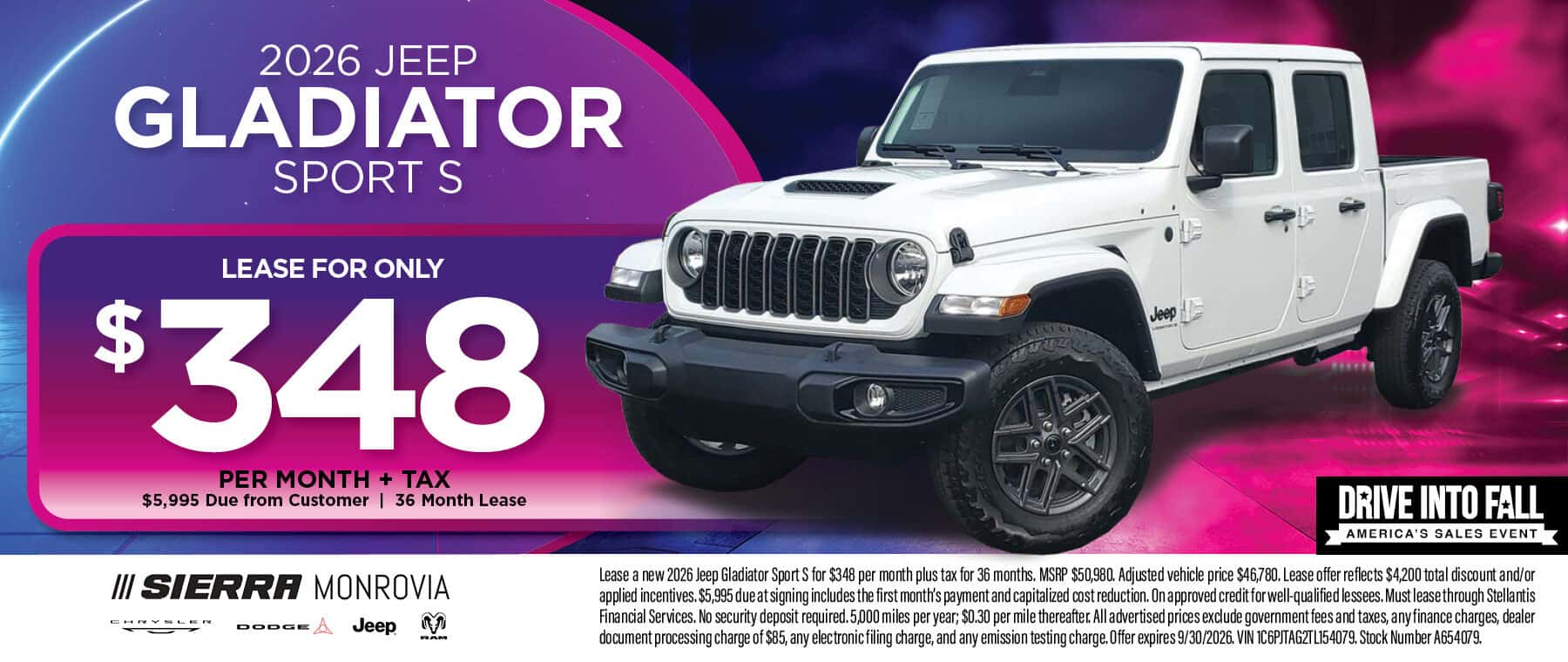 2026 Jeep Gladiator Sport S lease offer at Sierra Chrysler Dodge Jeep Ram of Monrovia in Monrovia, CA