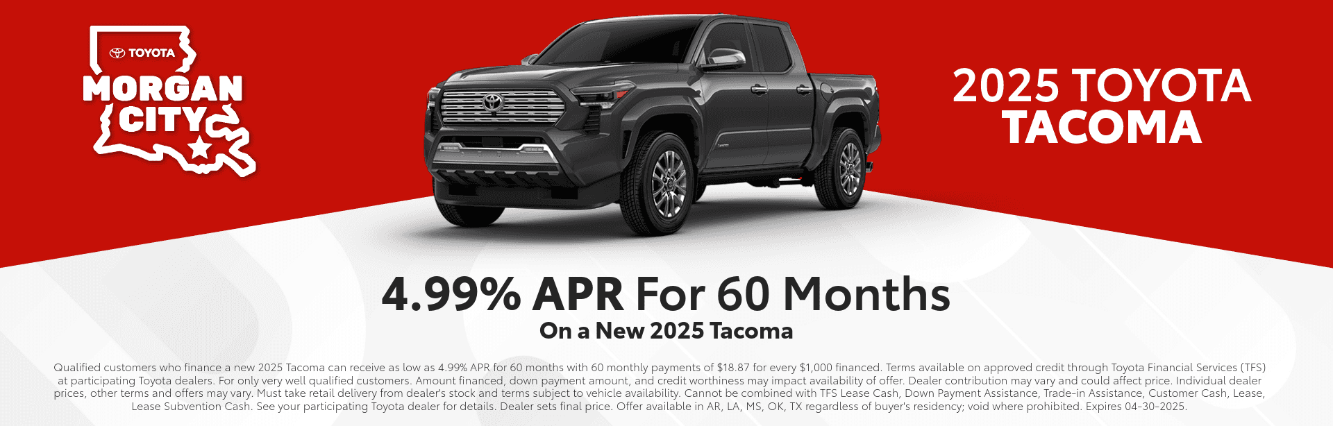 2025 Toyota Tacoma April Specials at Morgan City Toyota