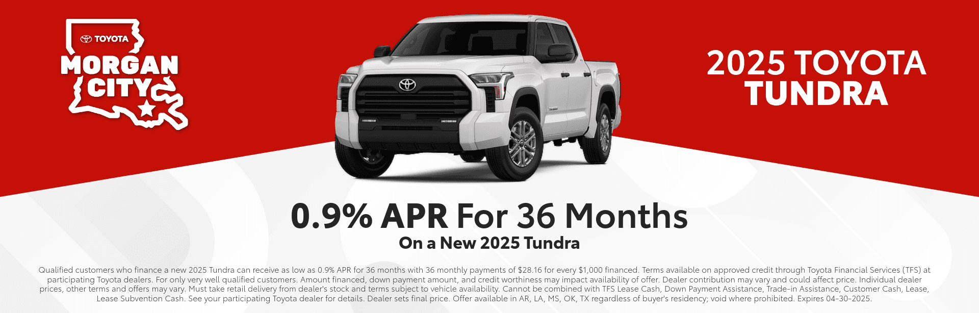 2025 Toyota Tundra April Specials at Morgan City Toyota