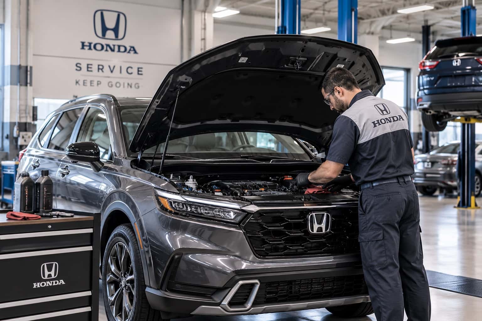 Honda vehicle receiving routine maintenance service