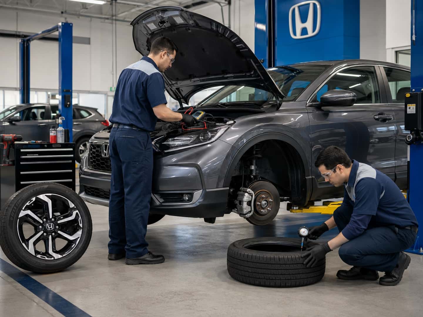 Honda brake, tire, and battery maintenance inspection