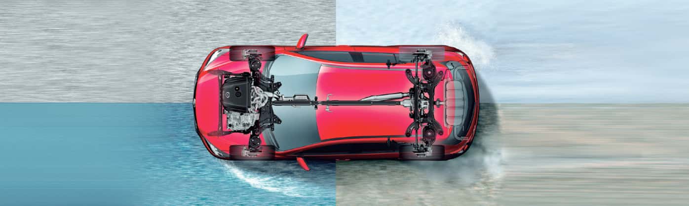 Mazda i-ACTIV AWD® system in action on wet road