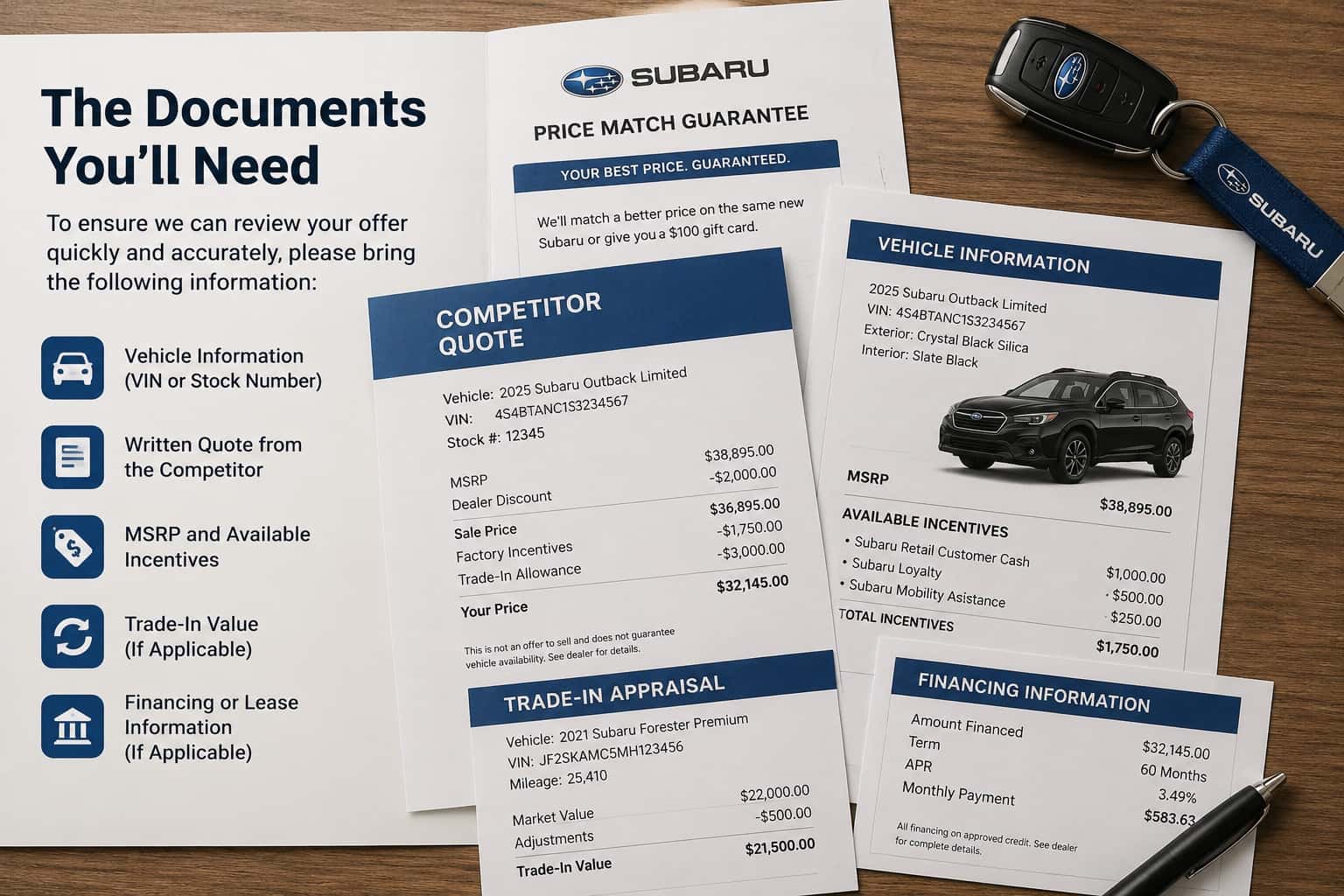 Vehicle pricing documents needed for the Subaru Price Match Guarantee