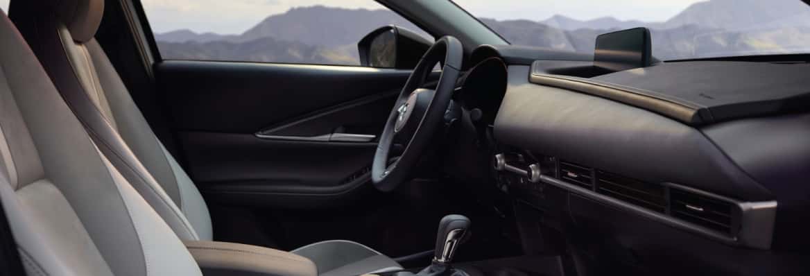 2026 Mazda CX-30 interior cabin showing seat material and dashboard