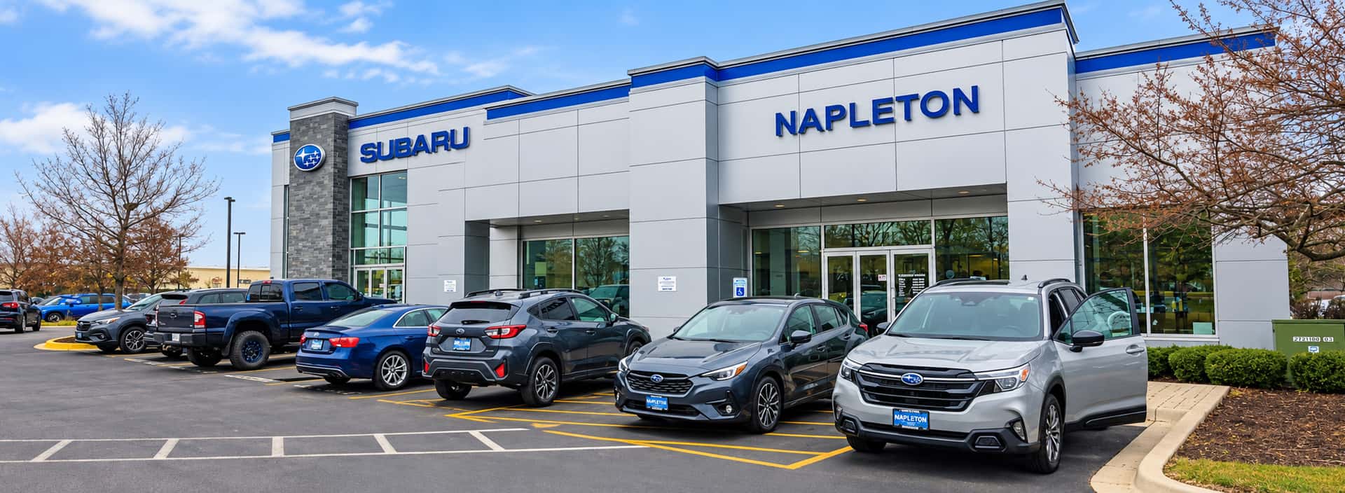 The exterior of the Napleton's Schaumburg Subaru dealership.