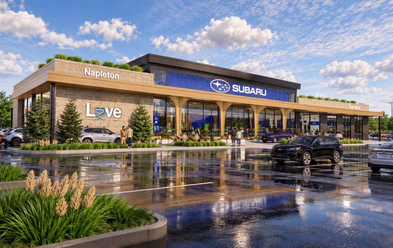 Rendering of the new Napleton's Schaumburg Subaru dealership in Schaumburg, Illinois