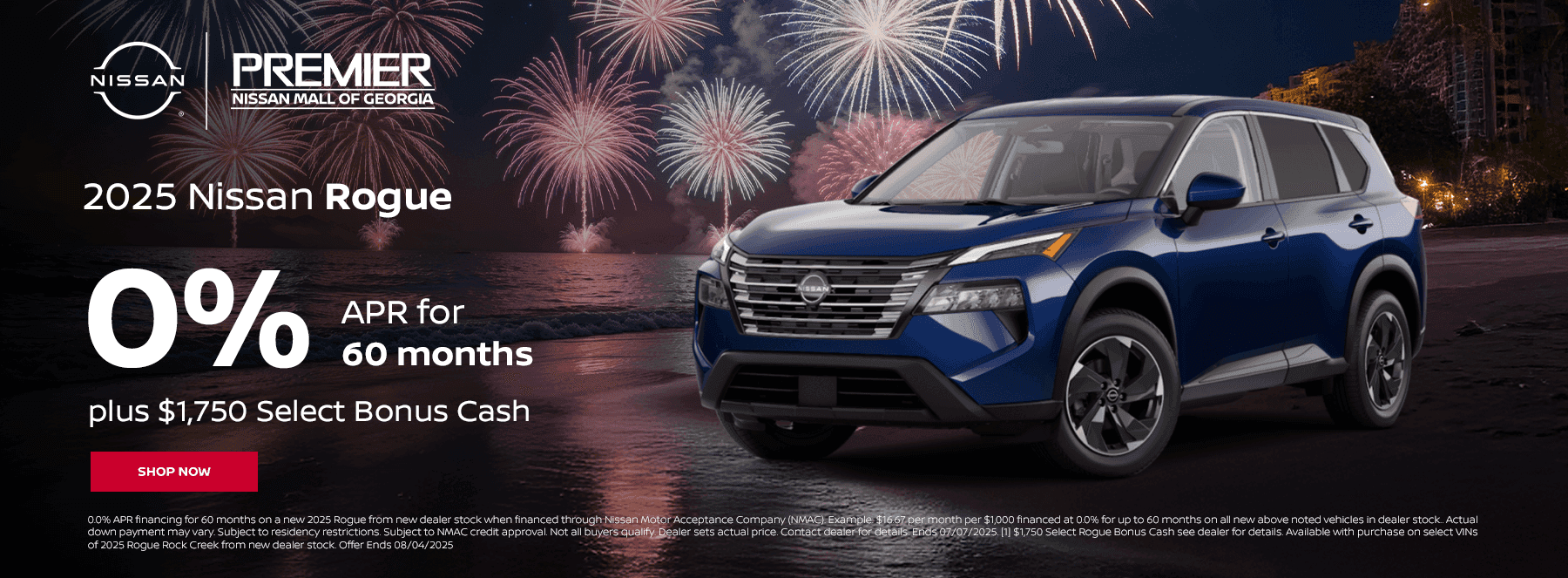 2025 Nissan Rogue Subtext: 0% for 60 months plus $1,750 select bonus cash