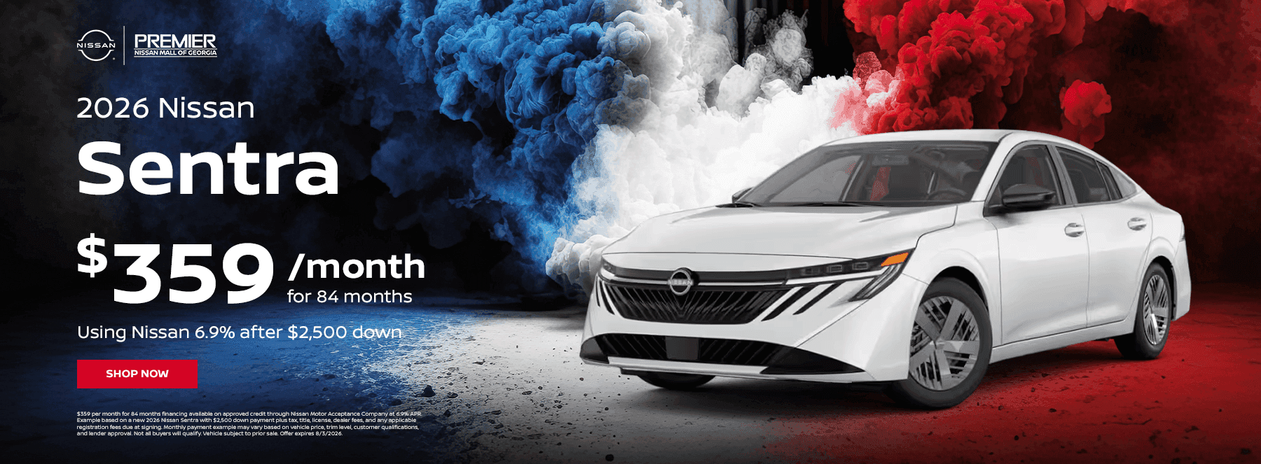2026 Nissan Sentra Subtext: $359 per month for 84 months using nissan 6.9% after $2,500 down