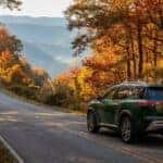2026 Nissan Pathfinder on a winding North Georgia mountain road surrounded by fall foliage