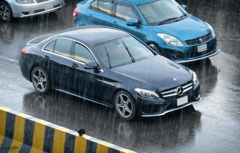 Car Driving in Heavy Rain