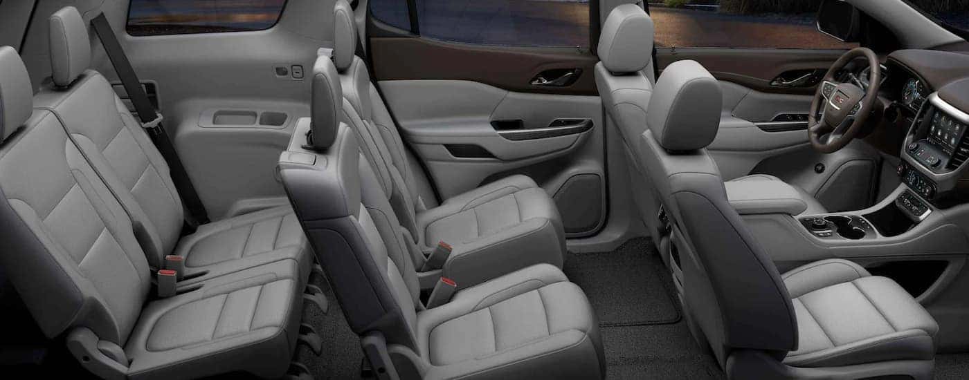 Gray leather interior of a 2022 GMC Acadia SLE