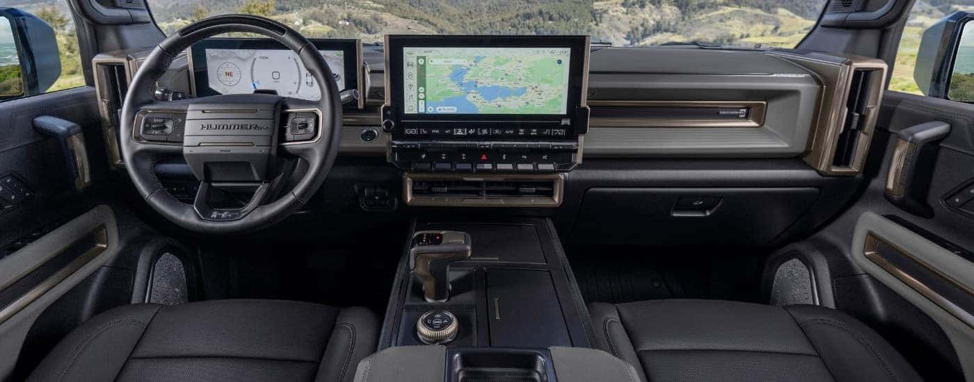 The black interior of a 2025 GMC Hummer EV.