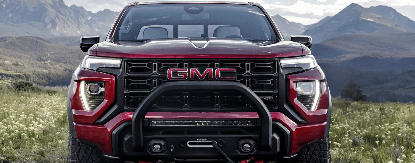 Head on view of a red 2026 GMC Canyon
