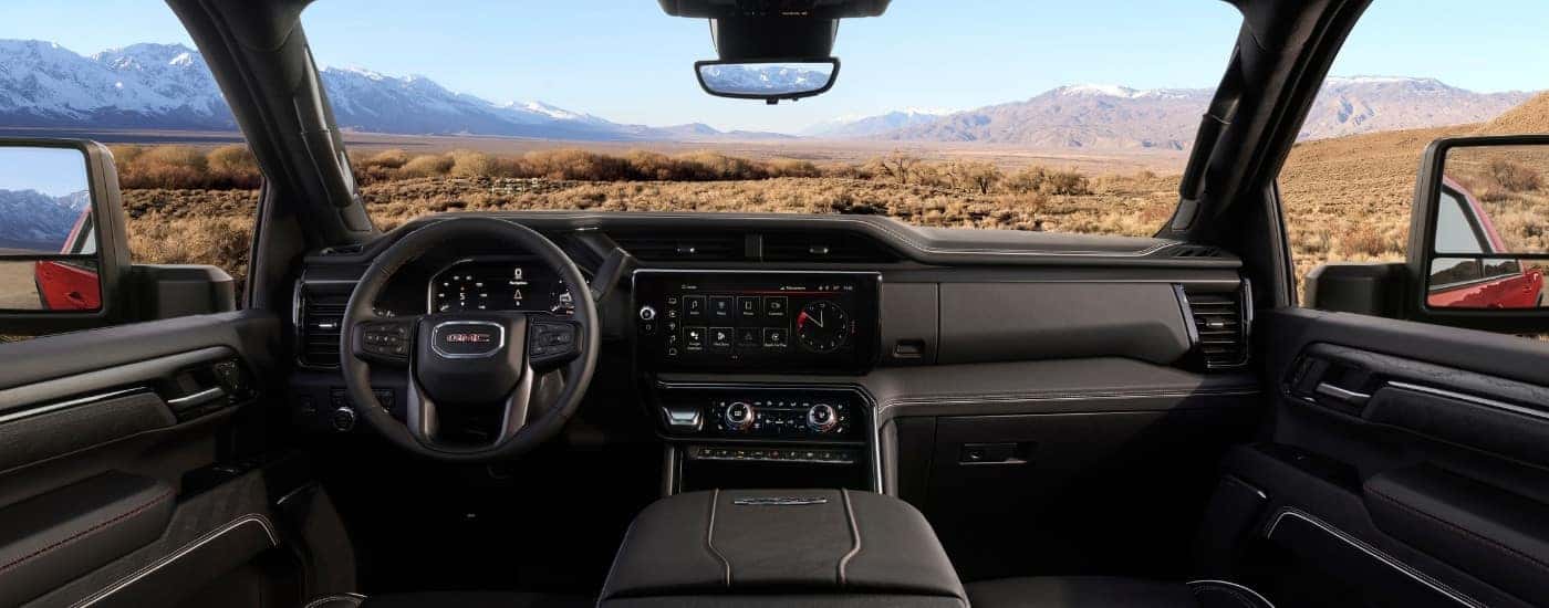 The black interior of a 2025 GMC Sierra 2500.