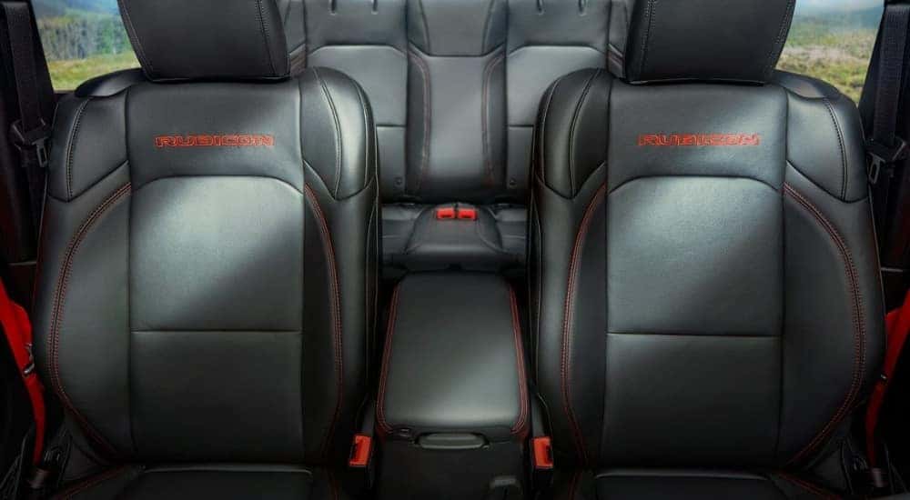 Black leather seating in a 2022 Jeep Wrangler Rubicon 