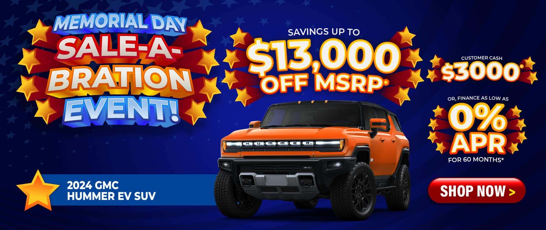 2024 GMC Hummer EV SUV - savings up to $13,000 Off MSRP; $3000 Customer Cash; or finance as low as 0% APR for 60 months