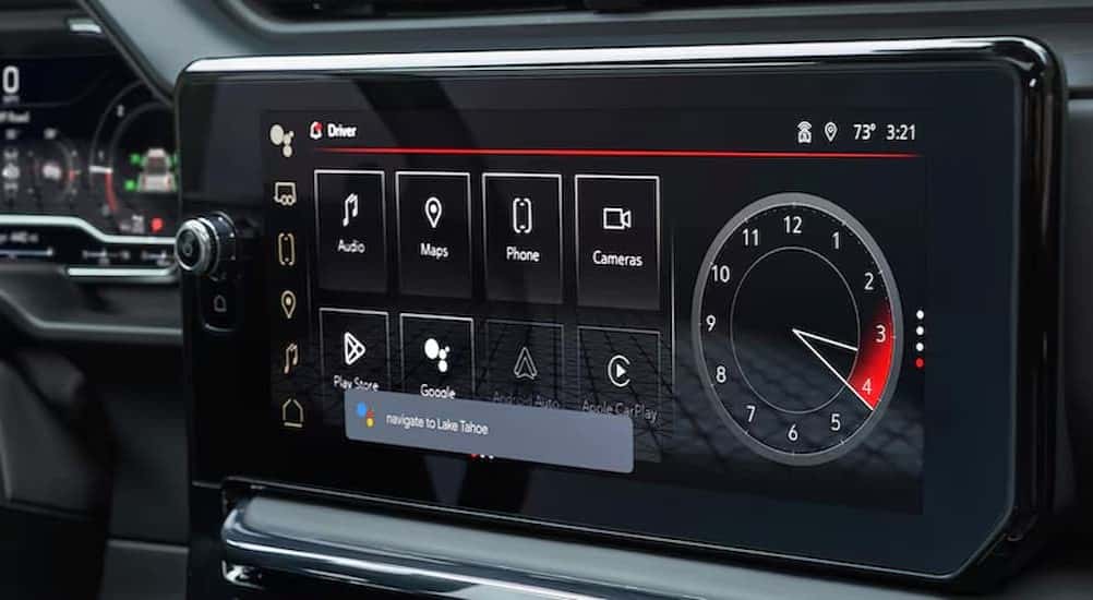 A close-up of the infotainment screen in a 2025 GMC Sierra 1500.