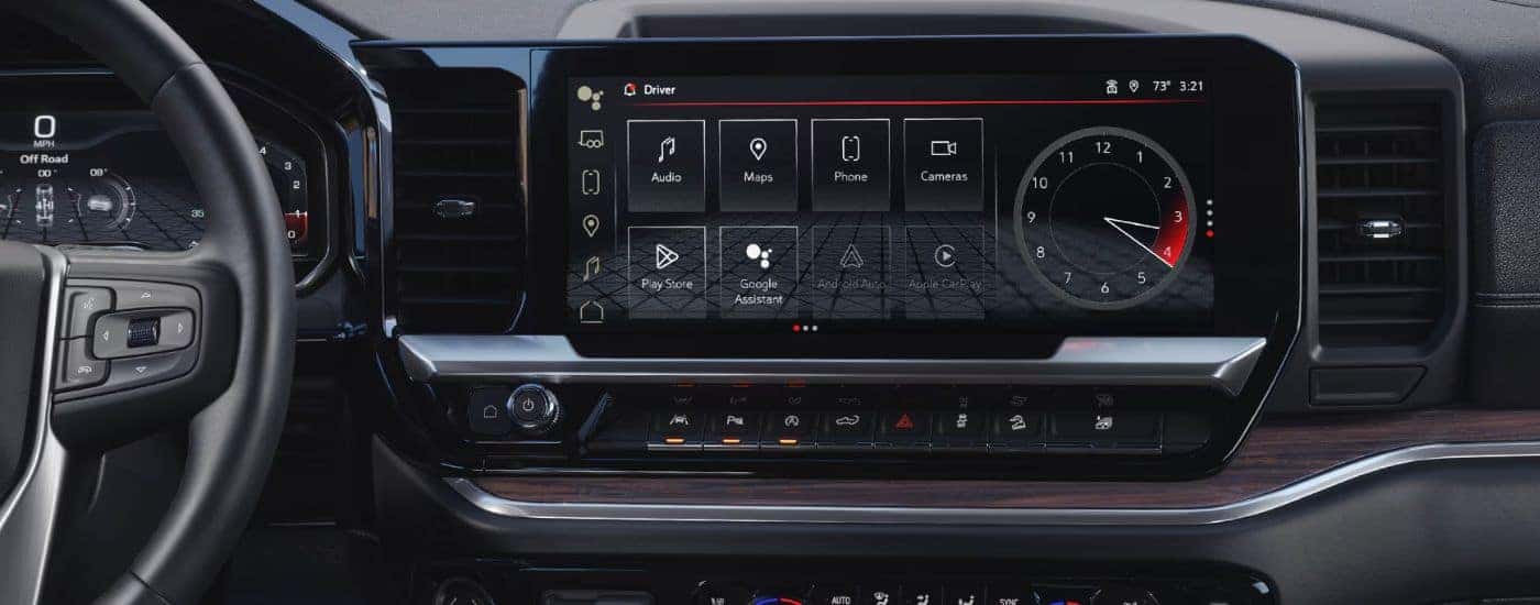 Close-up of the infotainment screen in a 2024 GMC Sierra 1500 for sale.
