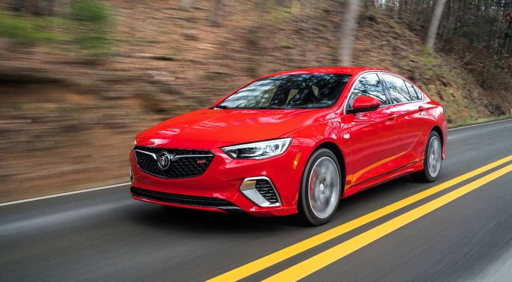 A red 2019 Buick Regal from the front at an angle.