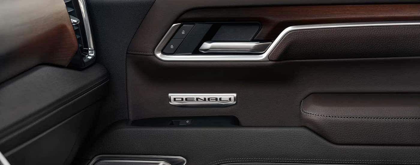 Close-up of the door in a 2025 GMC Sierra 1500 Denali for sale near Spartanburg.