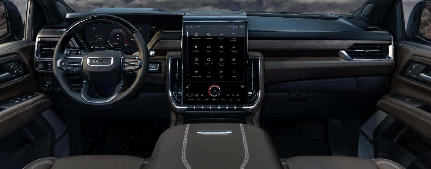 The black interior of a 2025 GMC Yukon.