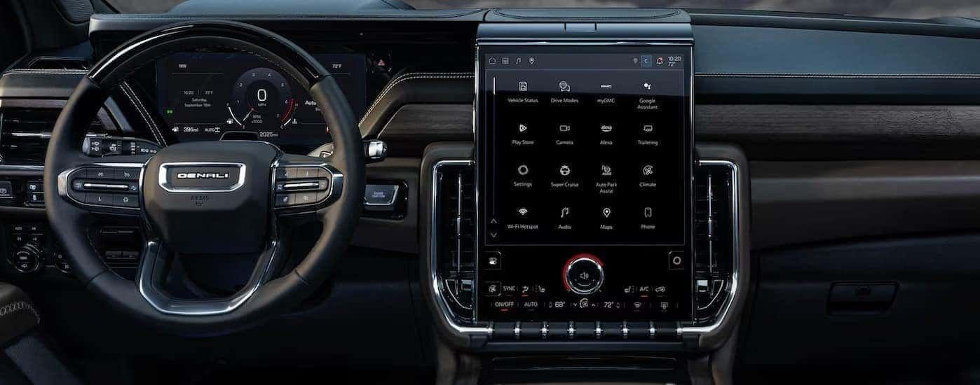 The black dash in a 2025 GMC Yukon Denali for sale near Gaffney.