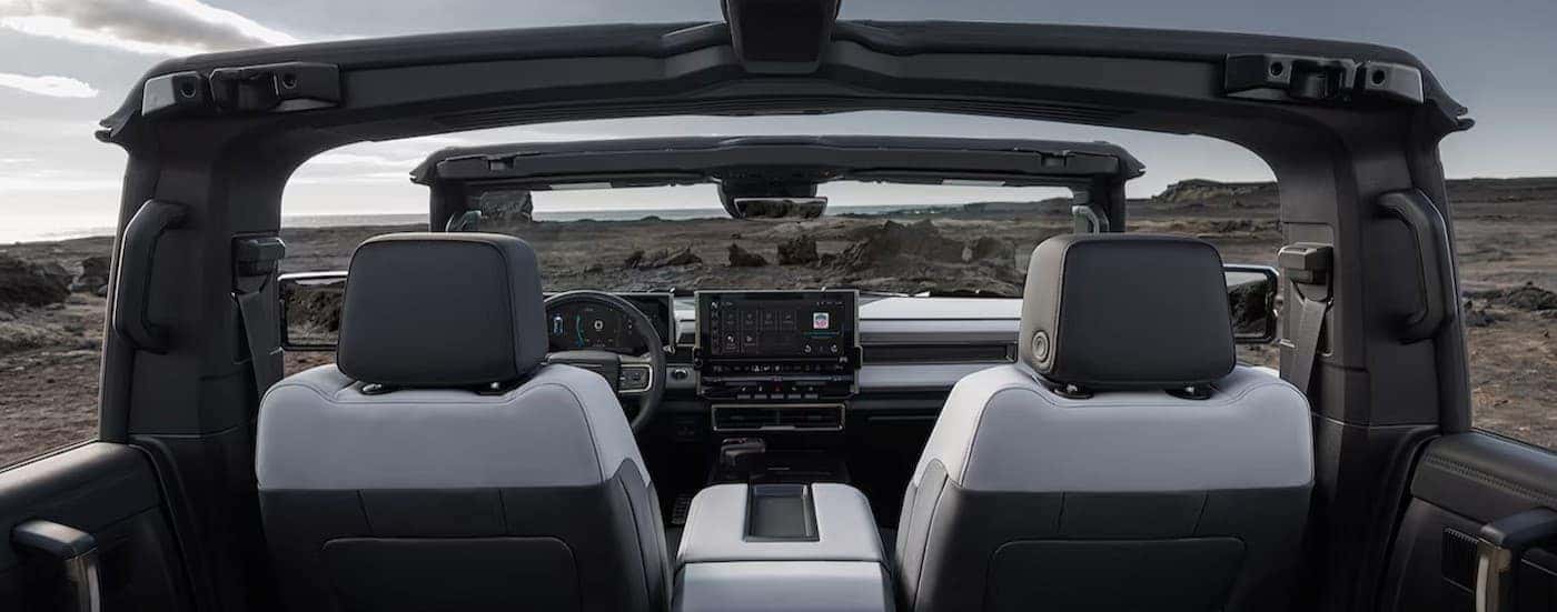 The black and white interior in a 2025 GMC Hummer EV.