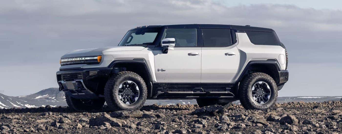 A parked white 2025 GMC Hummer EV for sale near Gaffney.