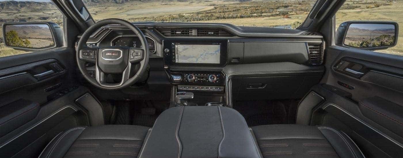 The black interior of a 2025 GMC Sierra 1500.