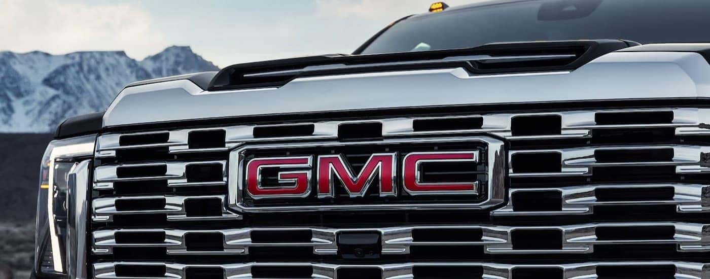 Close-up of the grille on a 2025 GMC Sierra 3500 for sale near Gaffney.