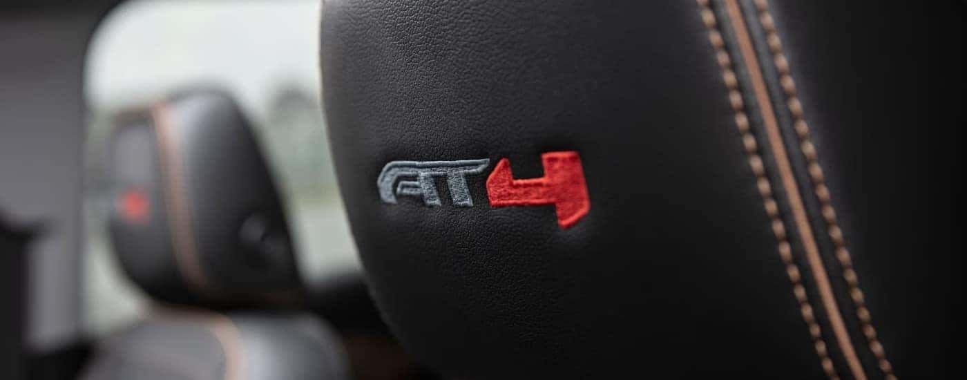 'AT4' badge on the headrest in a 2022 GMC Terrain AT4