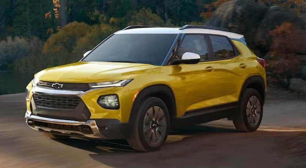 A yellow 2023 Chevy Trailblazer parked offroad.