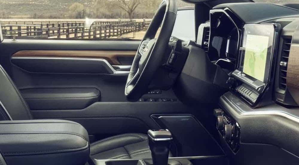 Black and brown interior and dash in a 2026 Chevy Silverado 1500.